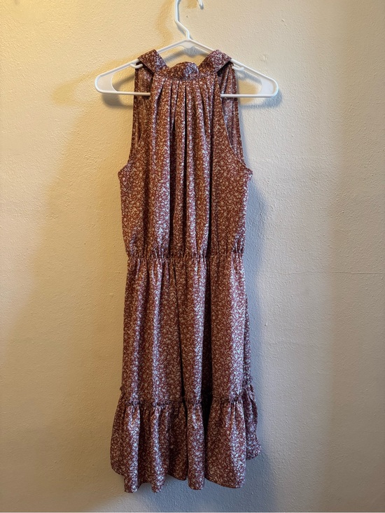 BTFBM Dresses & Skirts - BTFBM Floral Halter Neck Ruffle Mini Dress - Brick Red/Mauve Boho Sundress- S
